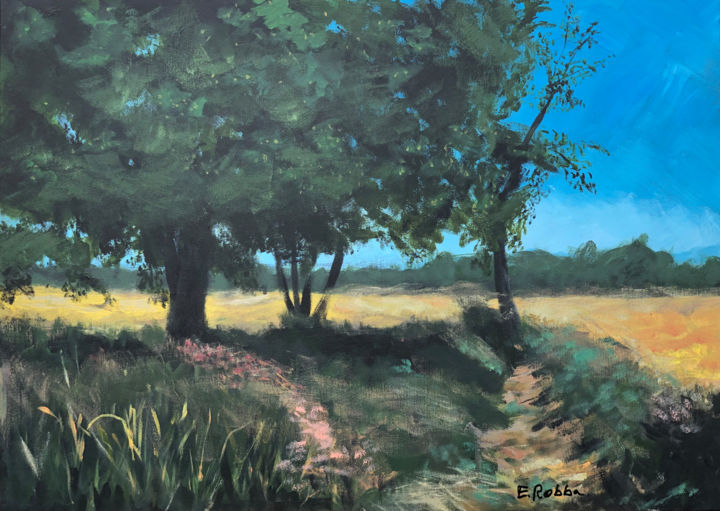 Картина под названием "Ripe Rice Lowlands" - Elio Robba, Подлинное произведение искусства, Масло