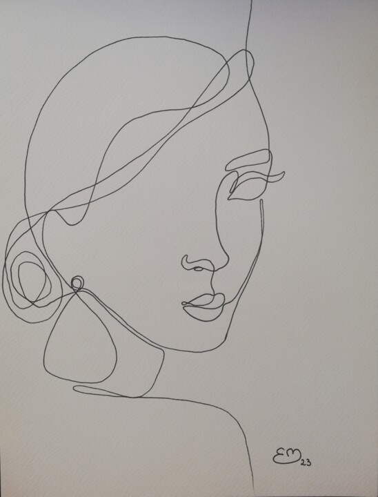 Disegno intitolato "Femme de profil" da Élisa Brun, Opera d'arte originale, Pennarello