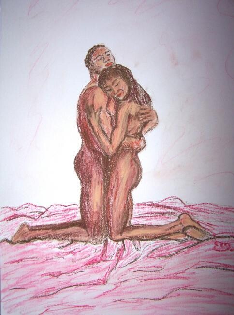 Dessin intitulée "Couple enlacé" par Élisa Brun, Œuvre d'art originale