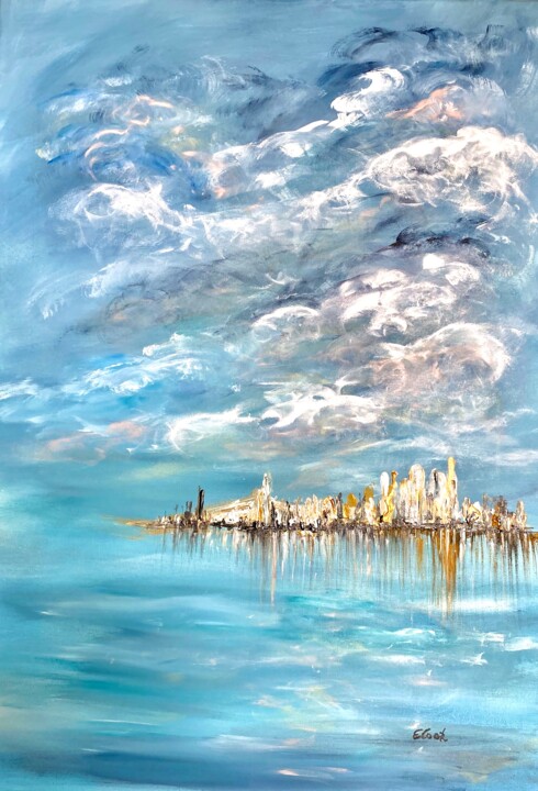 Painting titled "Sun Swept City" by Elisa Cook, Original Artwork, Acrylic