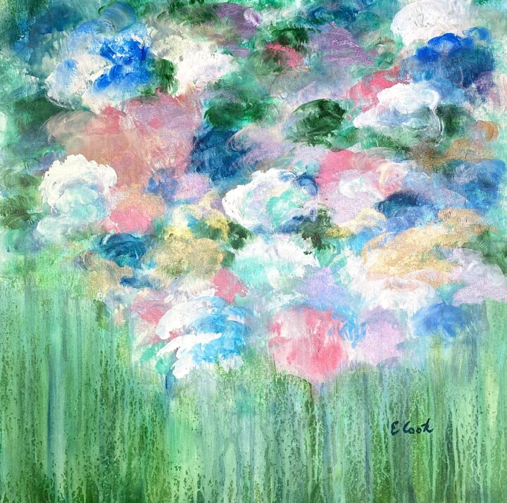 Painting titled "Merry Bloom" by Elisa Cook, Original Artwork, Acrylic
