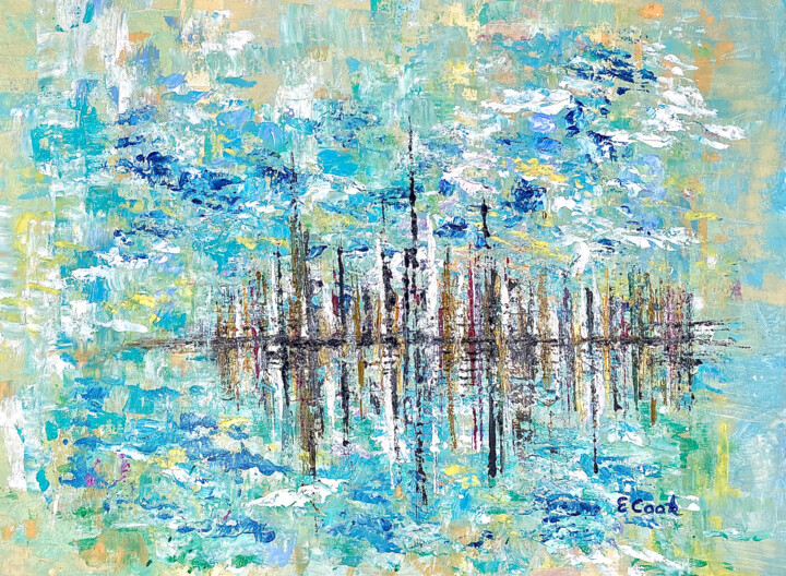 Painting titled "Skyline at Daybreak" by Elisa Cook, Original Artwork, Acrylic