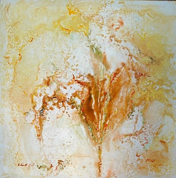 Painting titled "Iris safrané" by Elisa Cook, Original Artwork, Oil