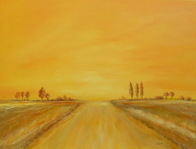 Painting titled "Chemin Orangé" by Elisa Cook, Original Artwork