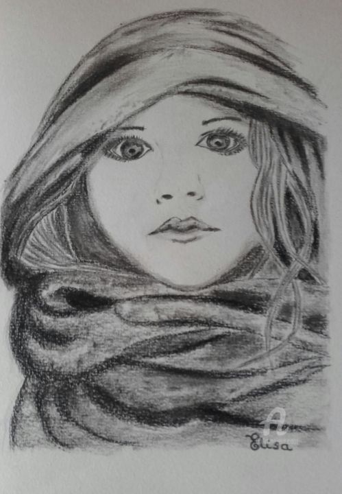 Desenho intitulada "Petite fille" por Elisa Galam, Obras de arte originais