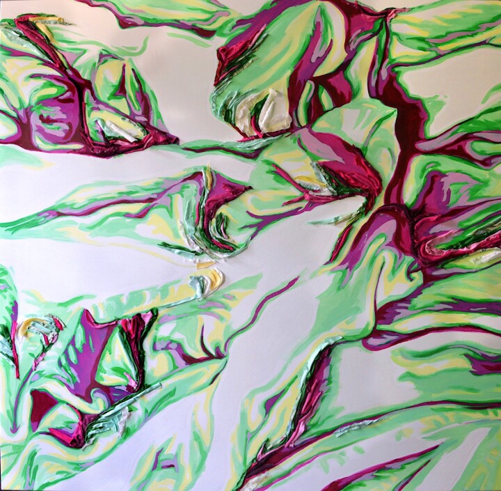 绘画 标题为“Verde e Fuxia” 由Elisa Marmo, 原创艺术品, 丙烯 安装在木质担架架上