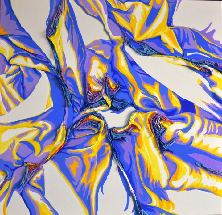 Malarstwo zatytułowany „Blu e giallo” autorstwa Elisa Marmo, Oryginalna praca, Akryl Zamontowany na Drewniana rama noszy