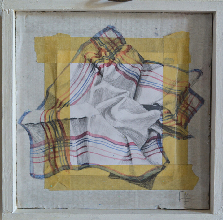 Drawing titled "Fazzoletto n°2-seri…" by Elisa Marmo, Original Artwork, Watercolor Mounted on Wood Panel