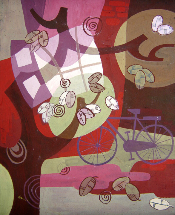 Schilderij getiteld "The old bicycle in…" door Elisa Quynh, Origineel Kunstwerk, Acryl