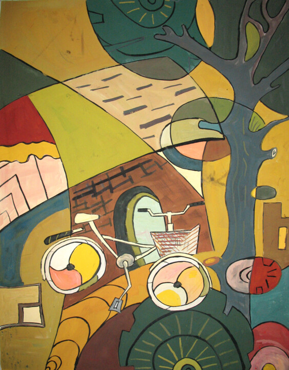 Schilderij getiteld "The old bicycle in…" door Elisa Quynh, Origineel Kunstwerk, Acryl