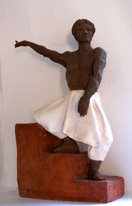 Sculpture titled "Danseur à l'escalier" by Elisabeth Aloccio, Original Artwork, Clay