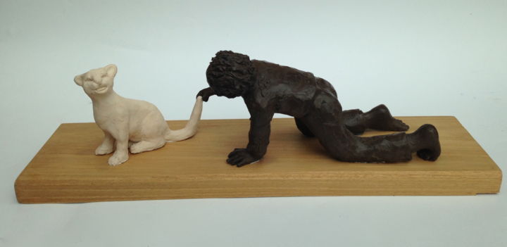 Sculpture intitulée "Tirer la queue du c…" par Elisabeth Aloccio, Œuvre d'art originale, Argile