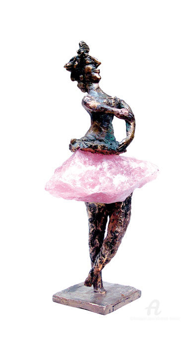 Sculpture titled "Danseuse quartz rose" by Elisabeth Brainos, Original Artwork, Bronze