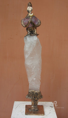 Sculpture titled "Jeune fille au miro…" by Elisabeth Brainos, Original Artwork, Bronze