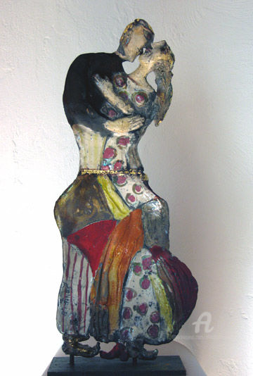 Sculpture titled "couple dansant1" by Elisabeth Brainos, Original Artwork, Terra cotta