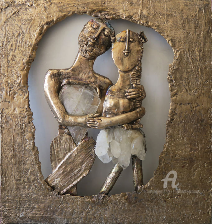 雕塑 标题为“Couple dans cadre” 由Elisabeth Brainos, 原创艺术品, 青铜