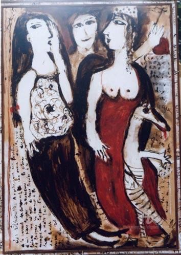 Peinture intitulée "acteus-a-la-pousuit…" par Elisabeth Brainos, Œuvre d'art originale