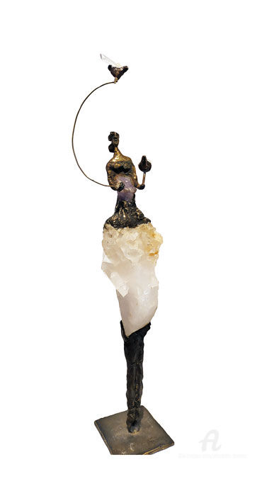 Sculpture intitulée "Femme aux deux oise…" par Elisabeth Brainos, Œuvre d'art originale, Bronze