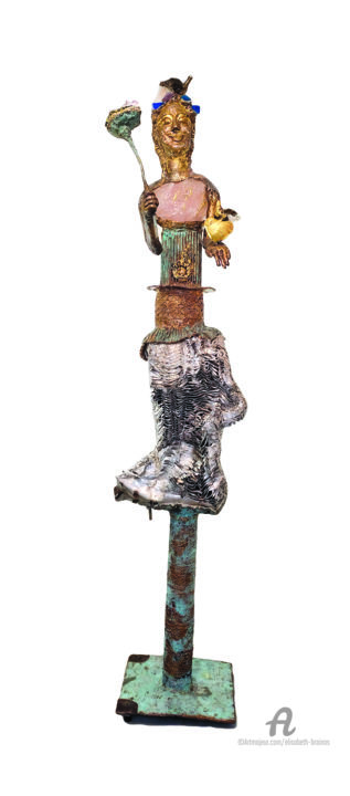 Sculpture intitulée "Déesse au coeur sac…" par Elisabeth Brainos, Œuvre d'art originale, Bronze
