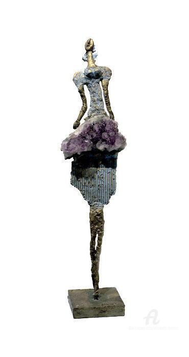 Sculpture intitulée "Elégante améthyste" par Elisabeth Brainos, Œuvre d'art originale, Bronze