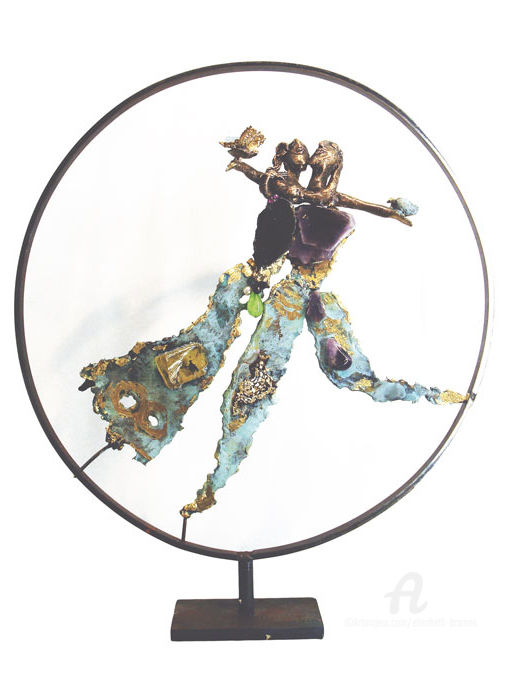 Γλυπτική με τίτλο "Couple au papillon" από Elisabeth Brainos, Αυθεντικά έργα τέχνης, Μπρούντζος