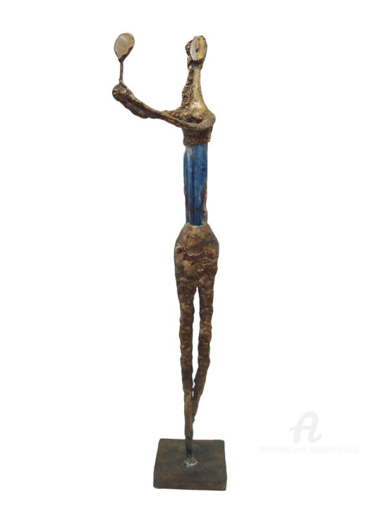 Sculpture titled "Elégante au miroir" by Elisabeth Brainos, Original Artwork, Bronze