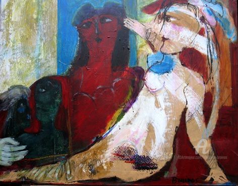 Painting titled "mythologie" by Elisabeth Brainos, Original Artwork, Acrylic