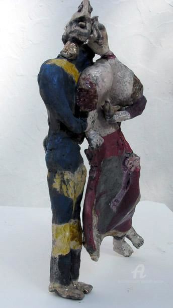 Sculpture intitulée "couple 3 (profil)" par Elisabeth Brainos, Œuvre d'art originale, Terre cuite