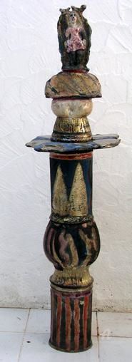 Sculpture titled "jeune fille colonne…" by Elisabeth Brainos, Original Artwork, Terra cotta