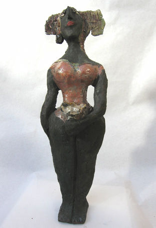 Sculpture titled "femme noire a l'ois…" by Elisabeth Brainos, Original Artwork, Terra cotta