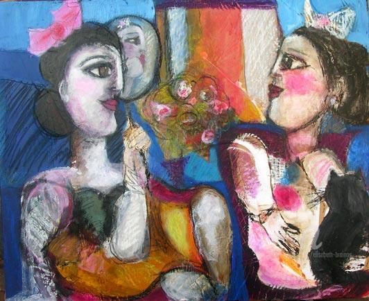 绘画 标题为“les amies au miroir” 由Elisabeth Brainos, 原创艺术品