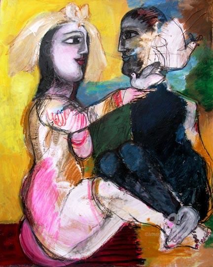 Painting titled "le couple de la paix" by Elisabeth Brainos, Original Artwork