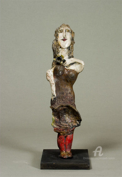 Sculpture titled "la fleur au decolle…" by Elisabeth Brainos, Original Artwork, Terra cotta