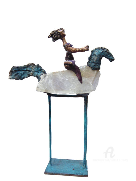 Sculpture intitulée "Cavalière au vent" par Elisabeth Brainos, Œuvre d'art originale, Bronze