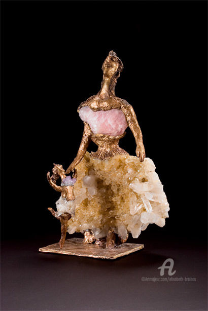 Skulptur mit dem Titel "Mère et enfant dans…" von Elisabeth Brainos, Original-Kunstwerk, Bronze