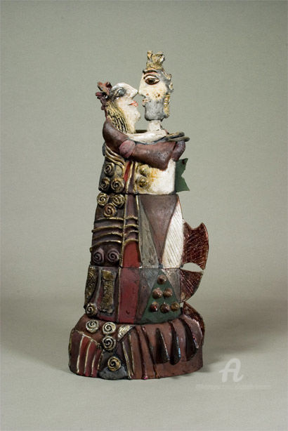 Sculpture titled "couple oriental 1" by Elisabeth Brainos, Original Artwork, Terra cotta