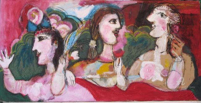 Peinture intitulée "fete onirique" par Elisabeth Brainos, Œuvre d'art originale, Acrylique
