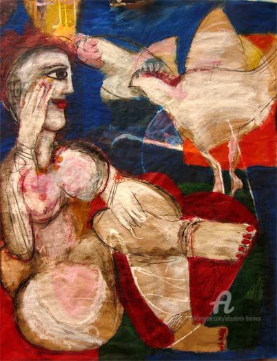 Painting titled "L'oiseau messager" by Elisabeth Brainos, Original Artwork, Acrylic