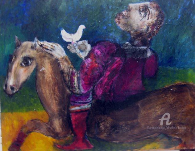 Painting titled "le marquis a cheval" by Elisabeth Brainos, Original Artwork, Acrylic