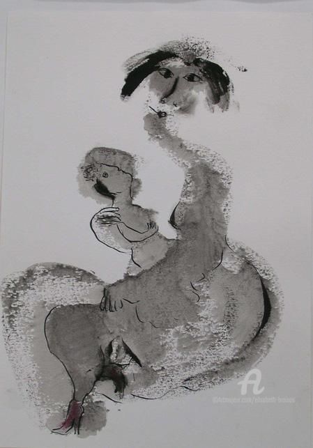 Dessin intitulée "maternite" par Elisabeth Brainos, Œuvre d'art originale