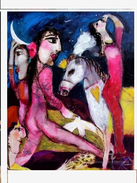 Painting titled "les gens du cirque" by Elisabeth Brainos, Original Artwork