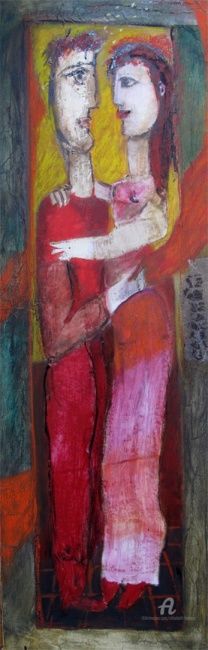 Painting titled "couple au foulard" by Elisabeth Brainos, Original Artwork, Acrylic