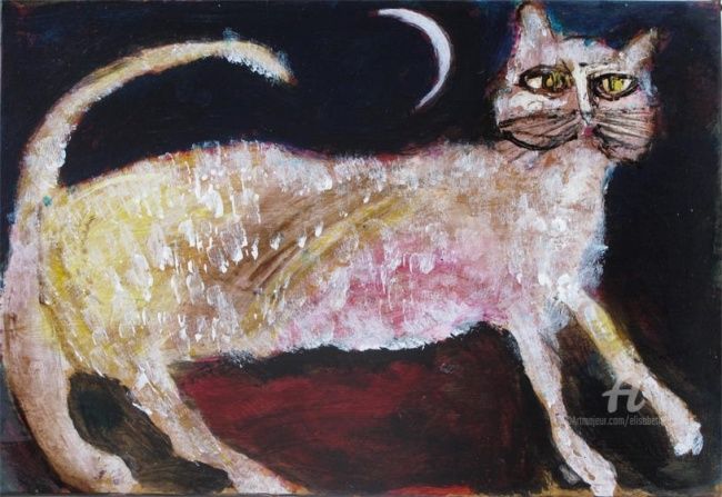 Painting titled "le chat de Melusine" by Elisabeth Brainos, Original Artwork, Acrylic
