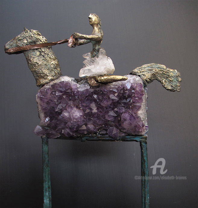 Sculpture titled "Cavalière sur cheva…" by Elisabeth Brainos, Original Artwork, Bronze