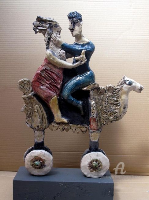 Sculpture titled "couple2 side2" by Elisabeth Brainos, Original Artwork, Terra cotta