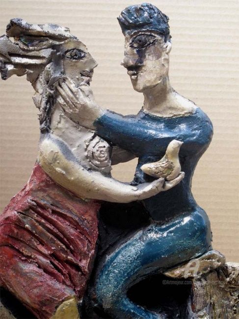 Sculpture titled "couple2 side2 detail" by Elisabeth Brainos, Original Artwork, Terra cotta