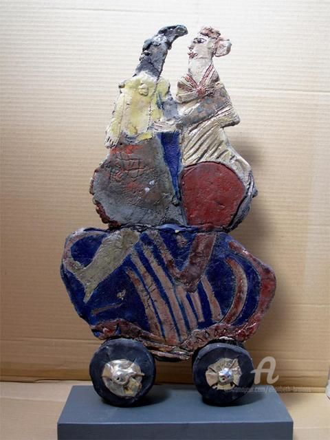 Sculpture titled "couple-side2" by Elisabeth Brainos, Original Artwork, Terra cotta