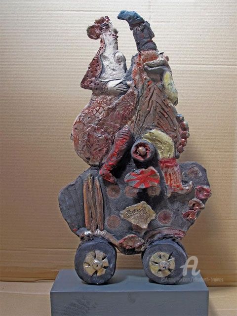 Sculpture titled "couple3-side1" by Elisabeth Brainos, Original Artwork, Terra cotta