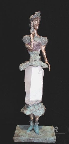 Sculptuur getiteld "La belle au diadème" door Elisabeth Brainos, Origineel Kunstwerk, Bronzen