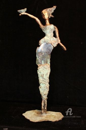 Sculpture intitulée "Quand l'oiseau se p…" par Elisabeth Brainos, Œuvre d'art originale, Bronze